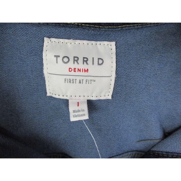 Torrid Denim Trucker Jacket 1 Blue Jean Dark Distress Wash Stretch 1X 14 16 NEW - Picture 12 of 15